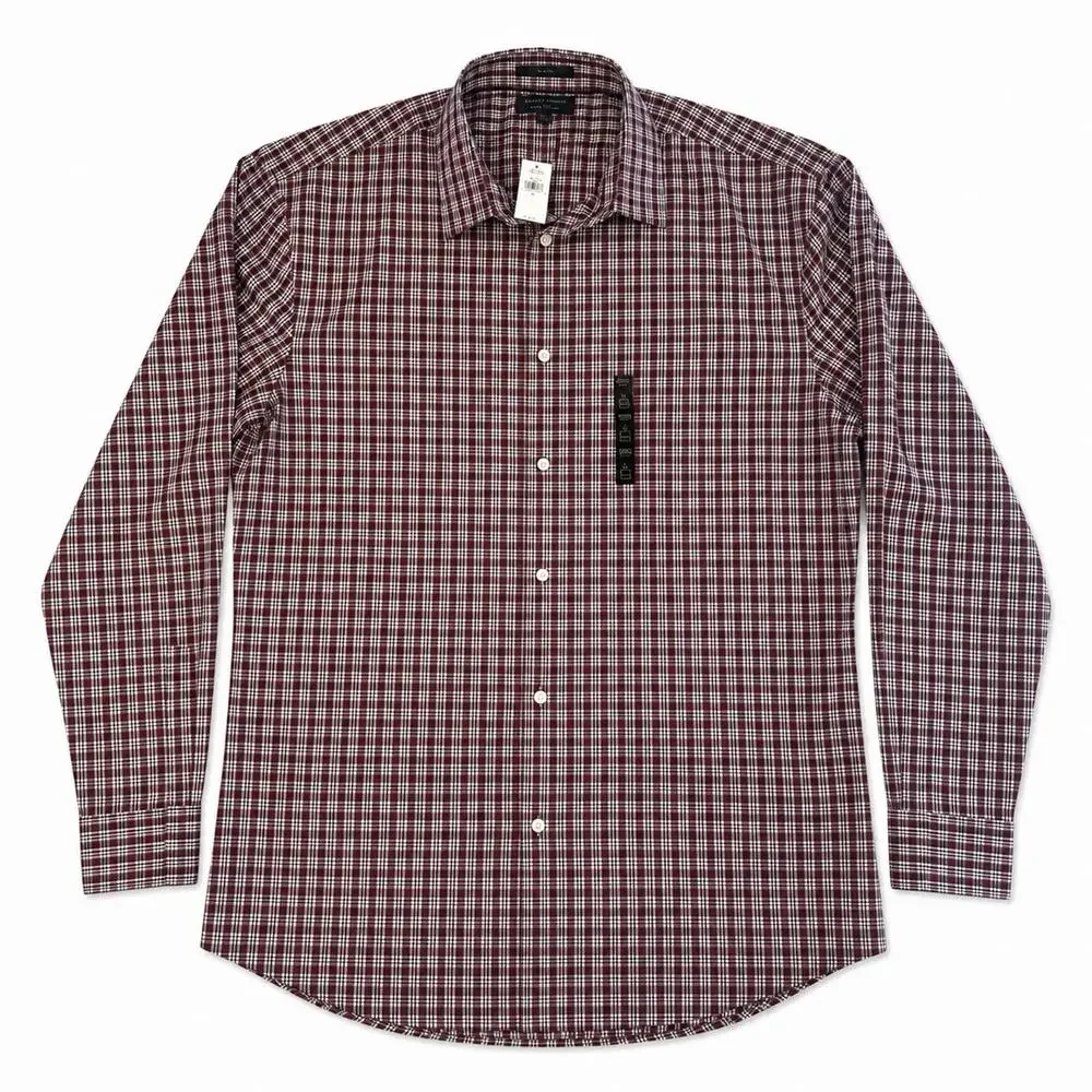 Banana Republic Men’s XL Slim Fit Wrinkle Resistant Burgundy Plaid Shirt NWT
